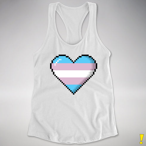 Transgender Pride 8-Bit Pixel Heart Racerback Tank - White